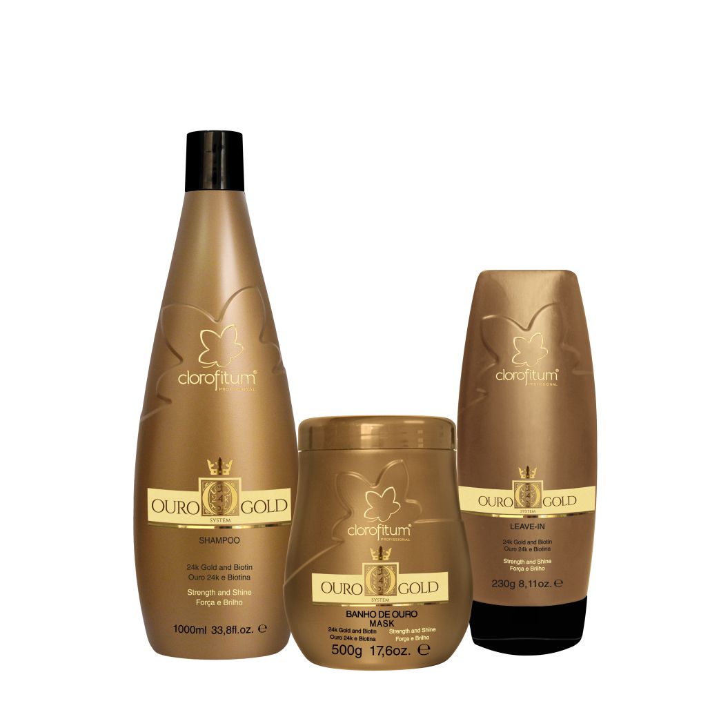 Home Care Line Gold 24k - Maintenance post Brazilian Hair Straightening (Kit with 3 products)