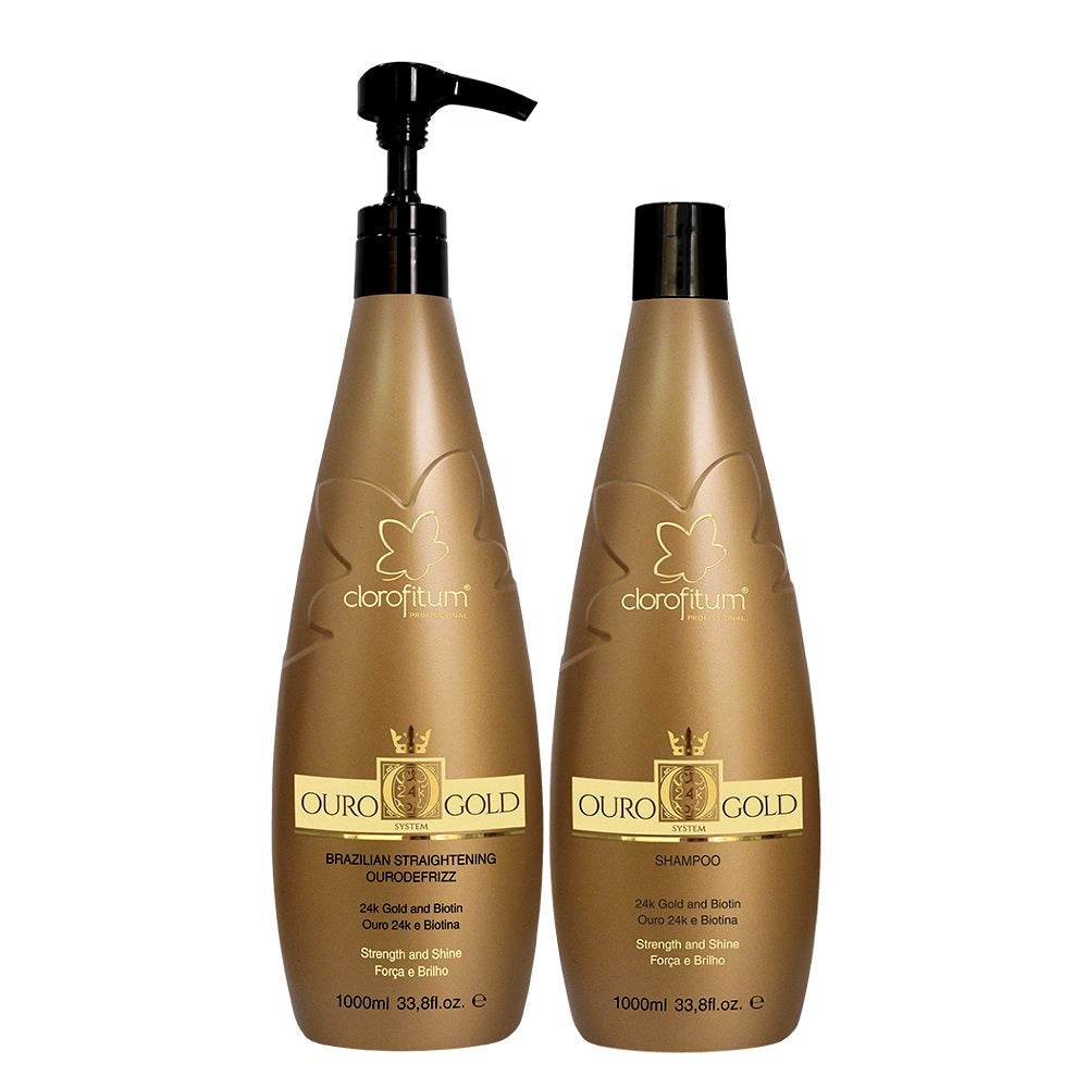Kit Brazilian Blowout Straightening Ourodefrizz Gold 1L + Shampoo Anti-Residue 1L
