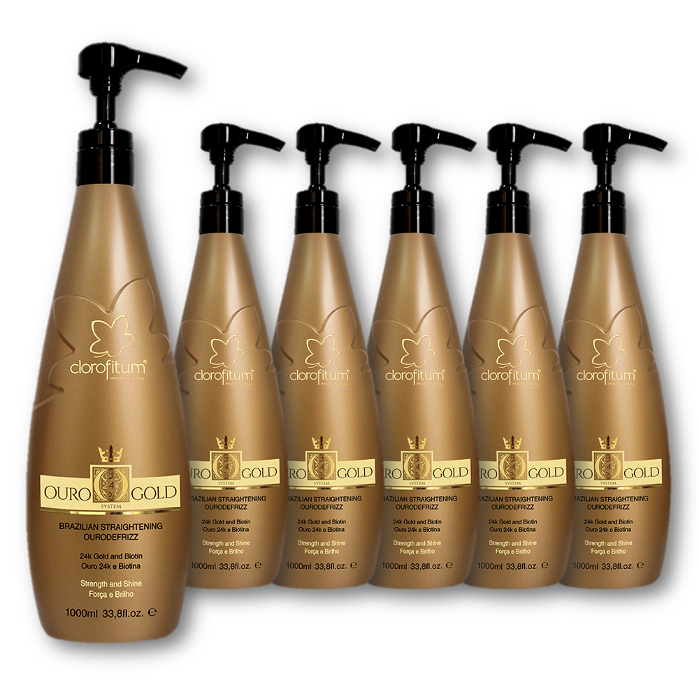 Brazilian Hair Straightening Ourodefrizz Gold 1L (box with 6 bottles)