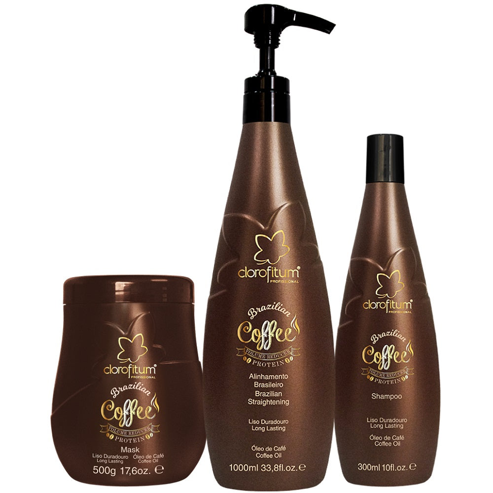 Brazilian Hair Straightening Coffe 1L + Home Care Line w/ Shampoo and Mask